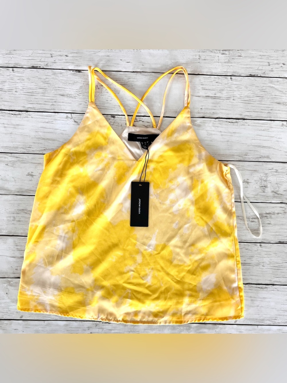 Vero Moda Yellow and Cream Tie-Dye Satin Cami